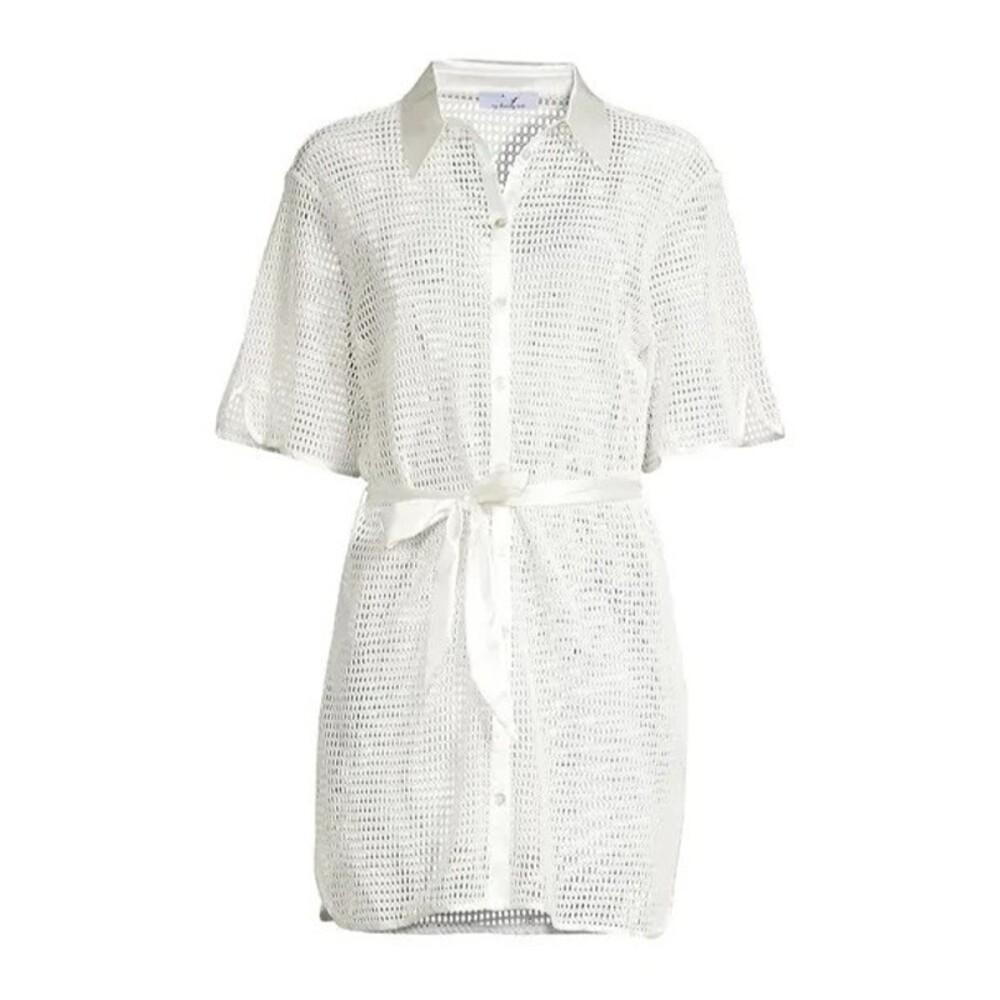 My Beachy Side Crochet Lace Belted Button Up Mini Shirt Dress NWT - Small
